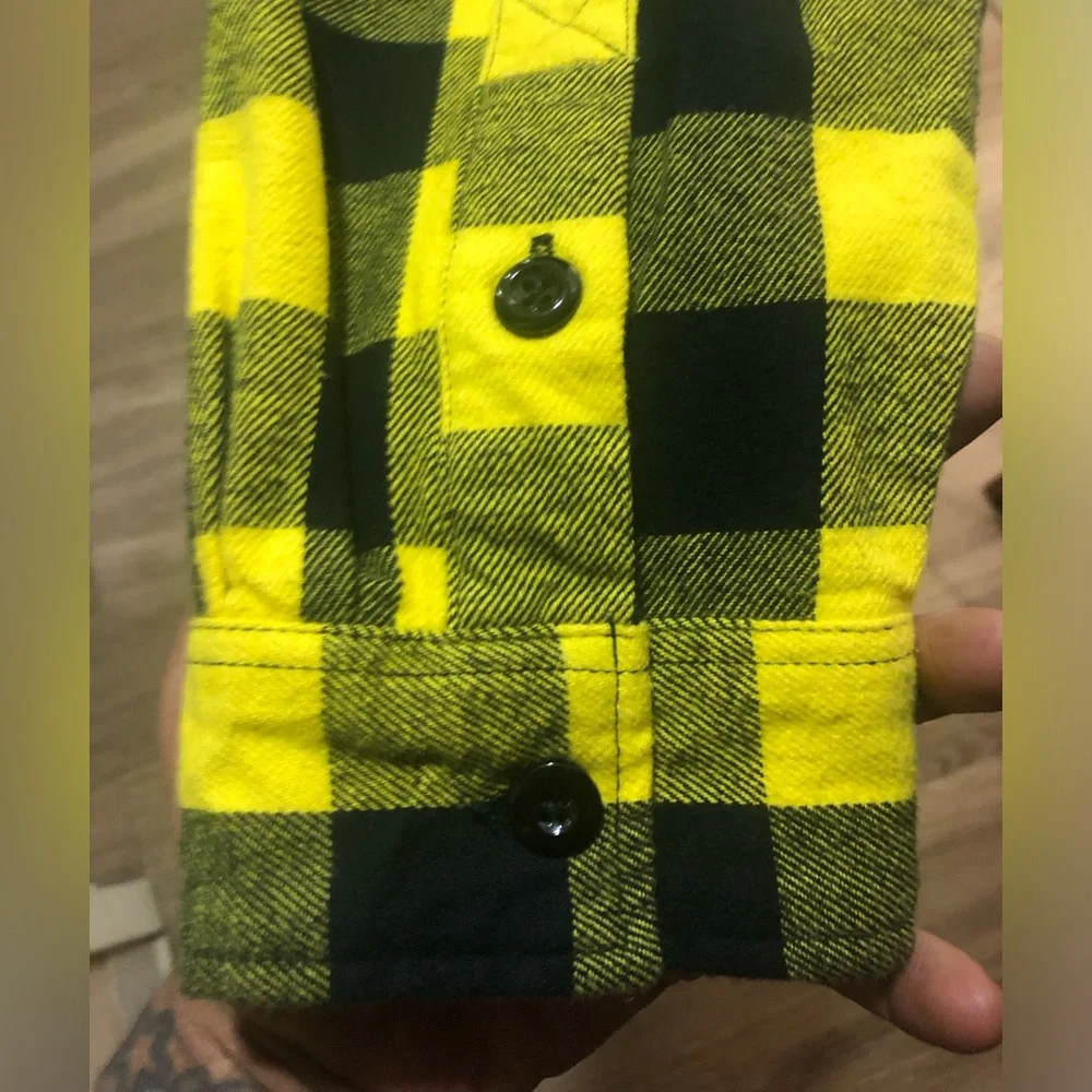 NWT Fashion Nova Plaid Double Layer Woven Hoodie Yellow/Combo - Picture 5 of 11